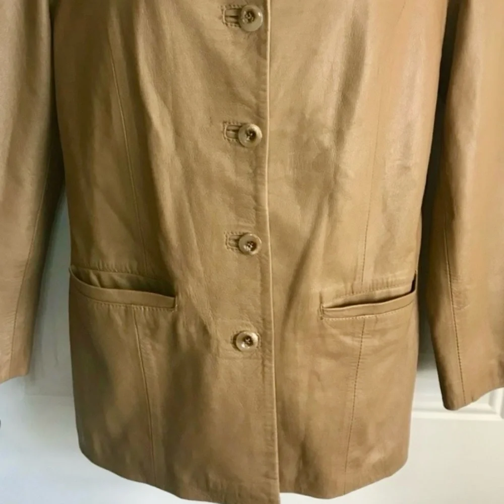 Vtg Women’s 44 10-12 Made in Italy Vera Pelle Tan Leather 4-Button Jacket in EUC - Picture 7 of 16